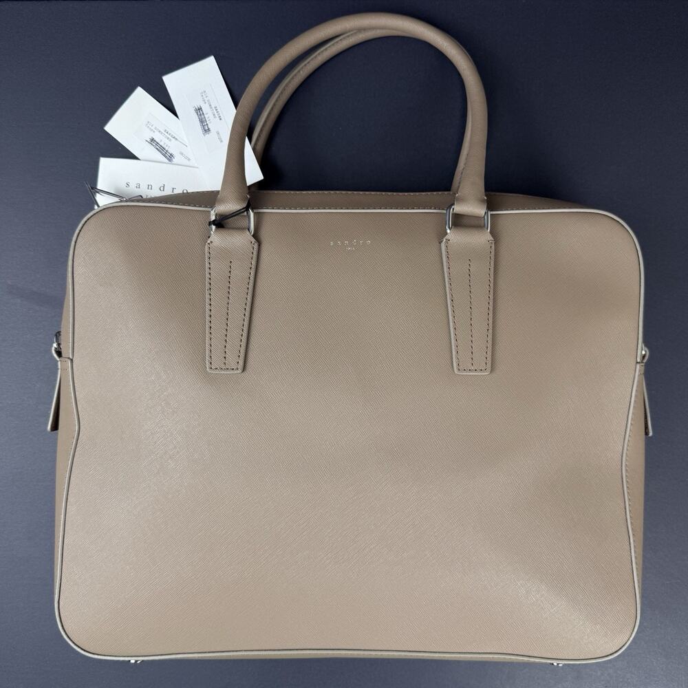 Sandro Downtown Large Saffiano Leather Briefcase Mocha Brown New With Tags